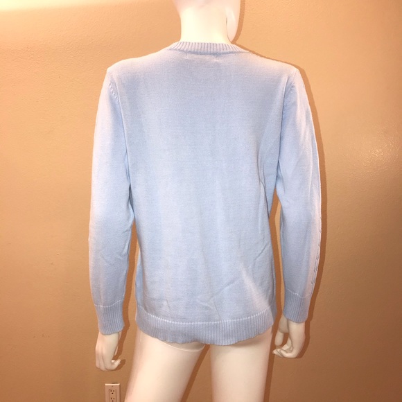 Karen Scott Knit Sweater Womens Size Medium Petite Blue Pullover V Neck Cotton - Picture 3 of 14